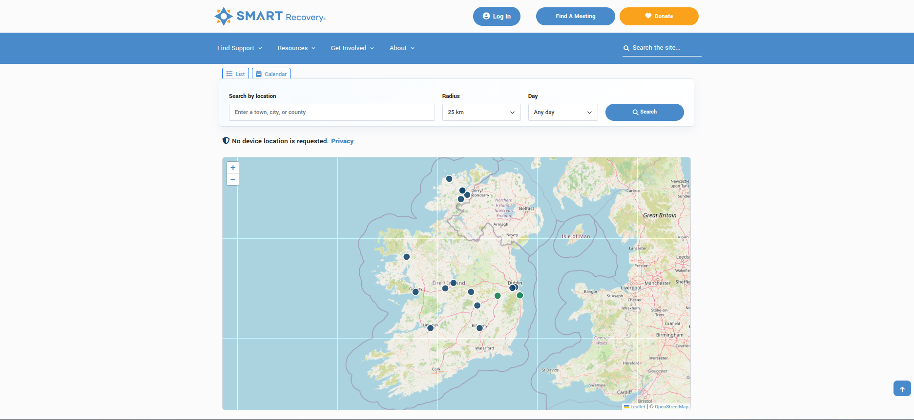 Meeting finder search and filter controls.