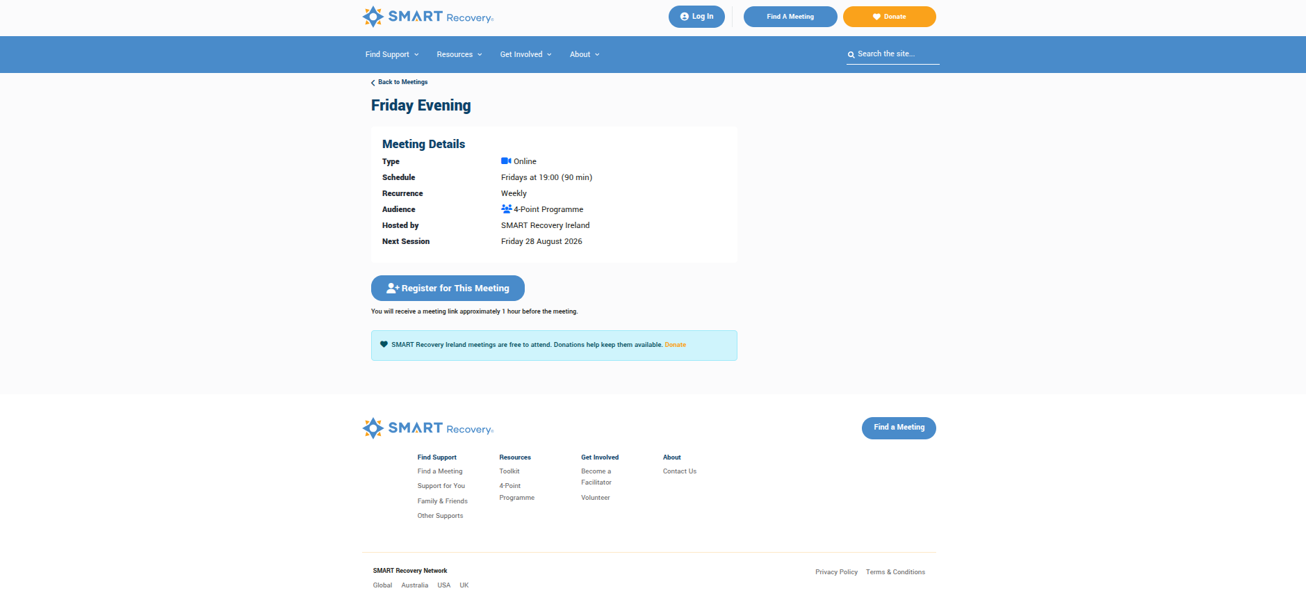Meeting finder results detail view.