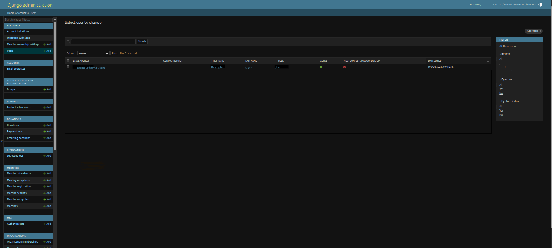 Sanitised staff management screen for managing account access.